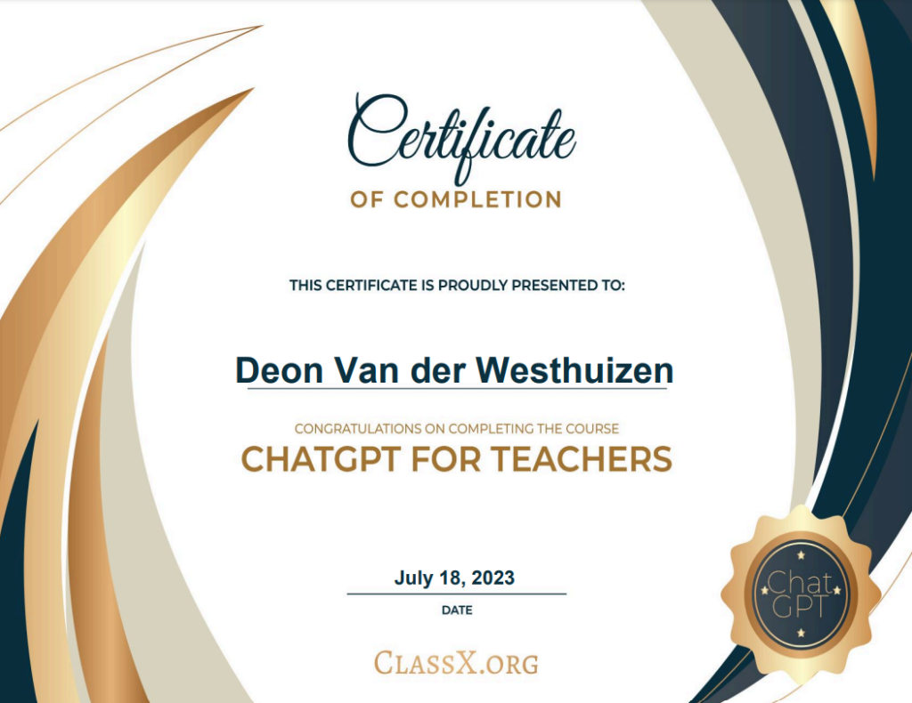 ChatGPT for Teachers Sample Certificate
